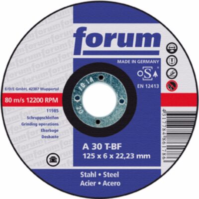 Grinding wheel for metal,, convex , FORUM A30T, Ø 125 x 6.0 x 22.23 mm