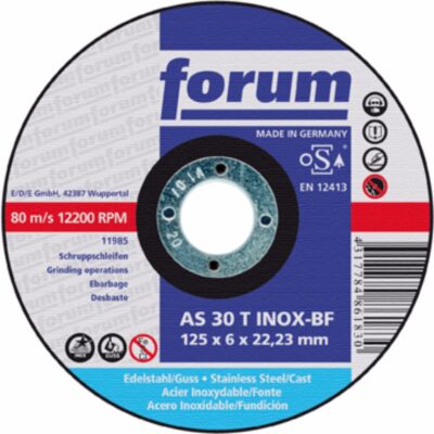 Grinding wheel for metal,, convex , FORUM АS30T, Ø 125 x 6.0 x 22.23 mm