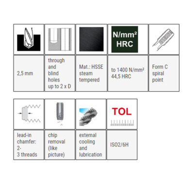 Hand tap BAER, DIN 352C, INOX, M 3 x 0.5, I+II+III set