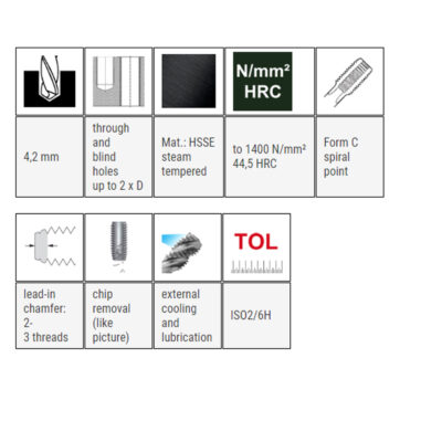 Hand tap BAER, DIN 352C, INOX, M 5 x 0.8 I+II+III set