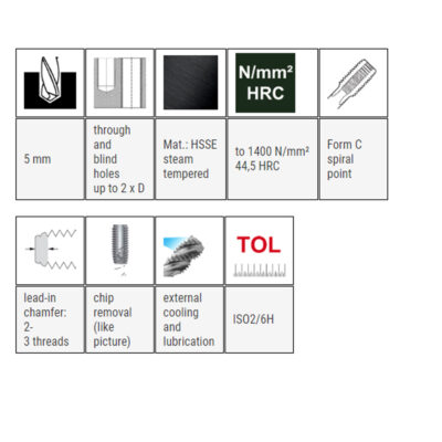 Hand tap  BAER, DIN 352C, INOX, M 6 x 1.0, I+II+III set