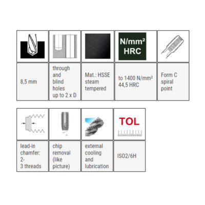 Hand tap BAER, DIN 352C, INOX, M10 x 1.5, I+II+III set