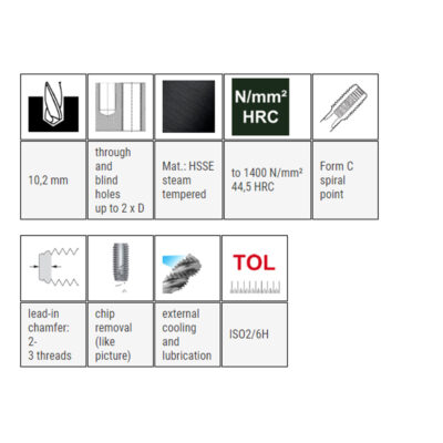 Hand tap BAER, DIN 352C, INOX, M12 x 1.75, I+II+III set