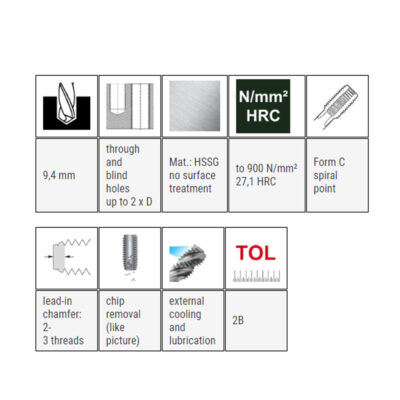 Hand tap BAER, DIN 352C, HSSG, UNC 7/16 x 14, I+II+III set