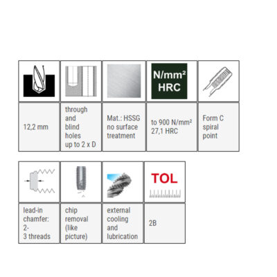 Hand tap BAER, DIN 352C, HSSG, UNC 9/16 x 12, I+II+III set