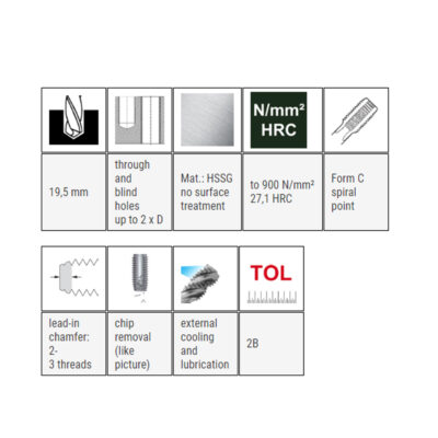 Hand tap BAER, DIN 352C, HSSG, UNC 7/8 x 9, I+II+III set