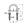 U-bolt with counter plate, A2, 6 x 90 mm