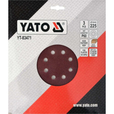 Paper sanding disc YATO, Velcro, 8 holes, Ø 225, P60, 3 pcs