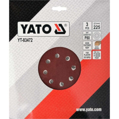 Paper sanding disc YATO, Velcro, 8 holes, Ø 225, P80, 3 pcs