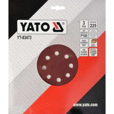 Paper sanding disc YATO, Velcro, 8 holes, Ø 225, P100, 3 pcs