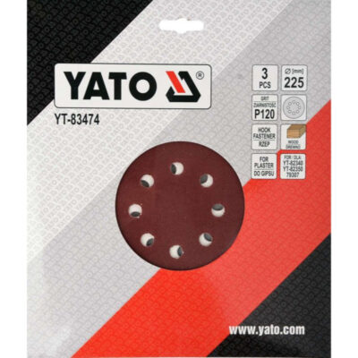 Paper sanding disc YATO, Velcro, 8 holes, Ø 225, P120, 3 pcs