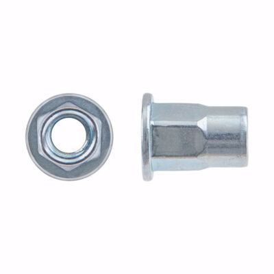 Hexagon blind rivet nut, flat head, vZn, vZn, M 6/ф 9x16